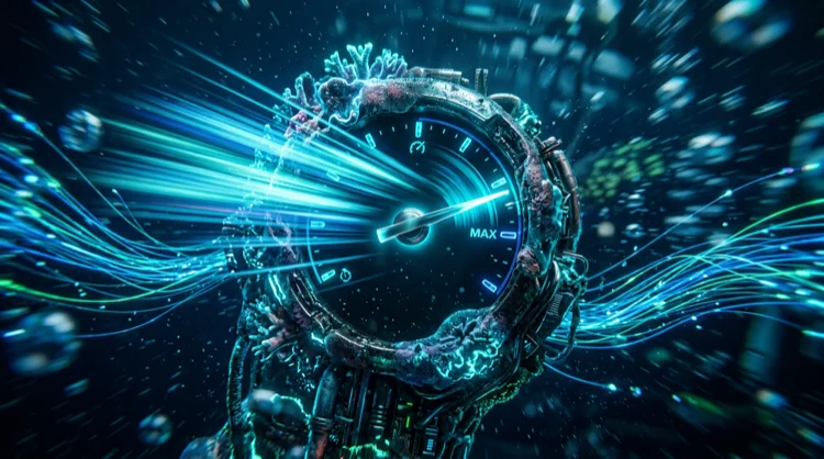 Illustration: Geschwindigkeits-Anzeige als Unterwasser-Instrument f&uuml;r App-Performance.